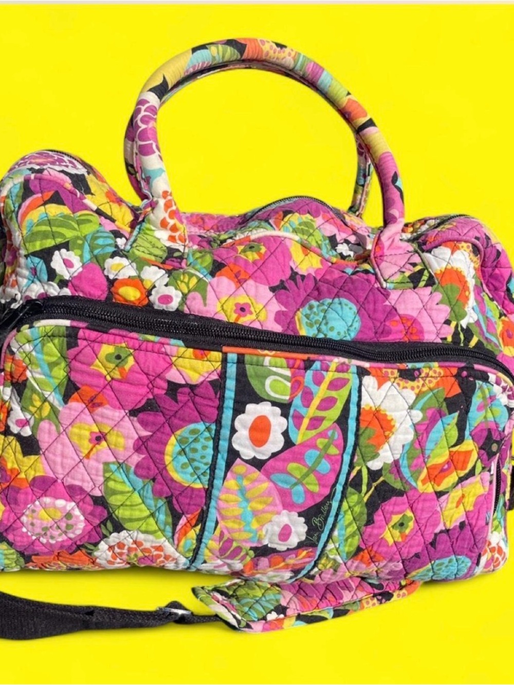 Vera Bradley VaVa Bloom Pink Floral Quilted Duffel Travel luggage bag